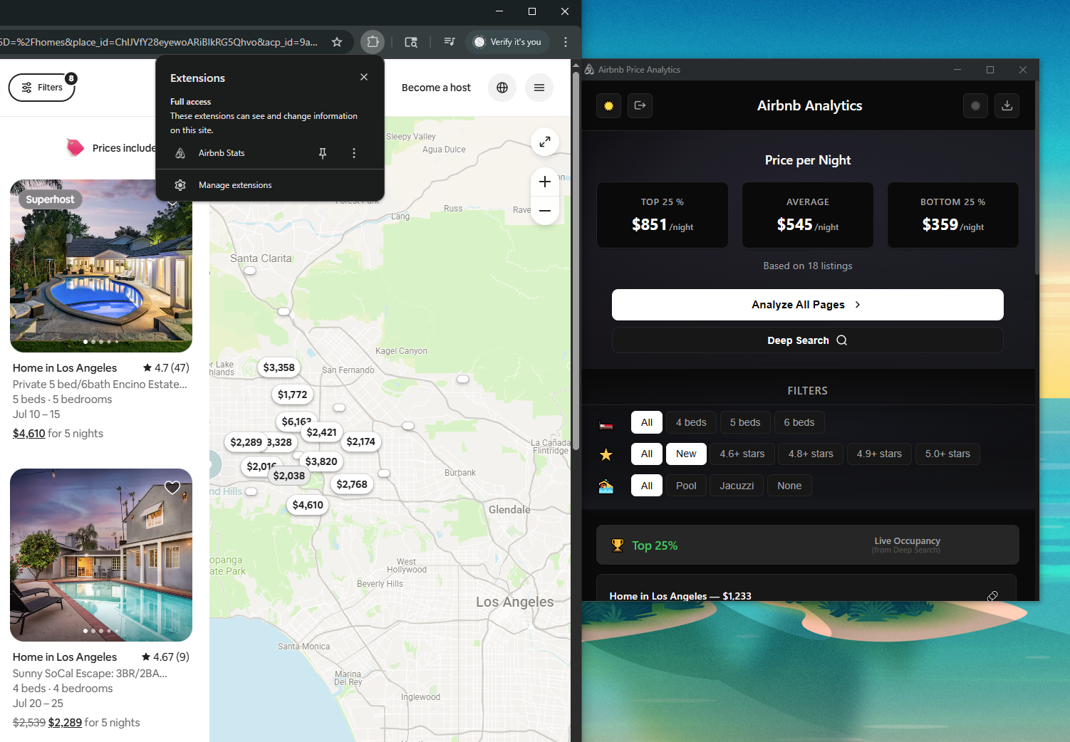 Live Analytics Dashboard showing real-time pricing data